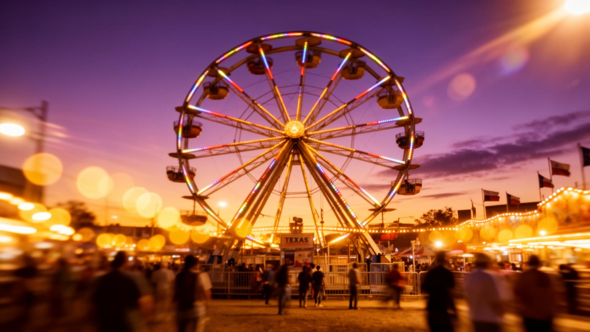 Glowing ferris wheel at dusk